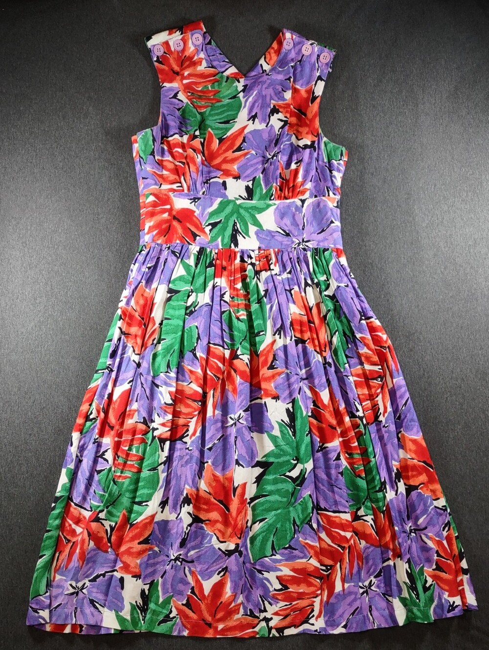Vintage 90's floral feminine summer midi‎ dress with A line skirt Fit 8 Label 10